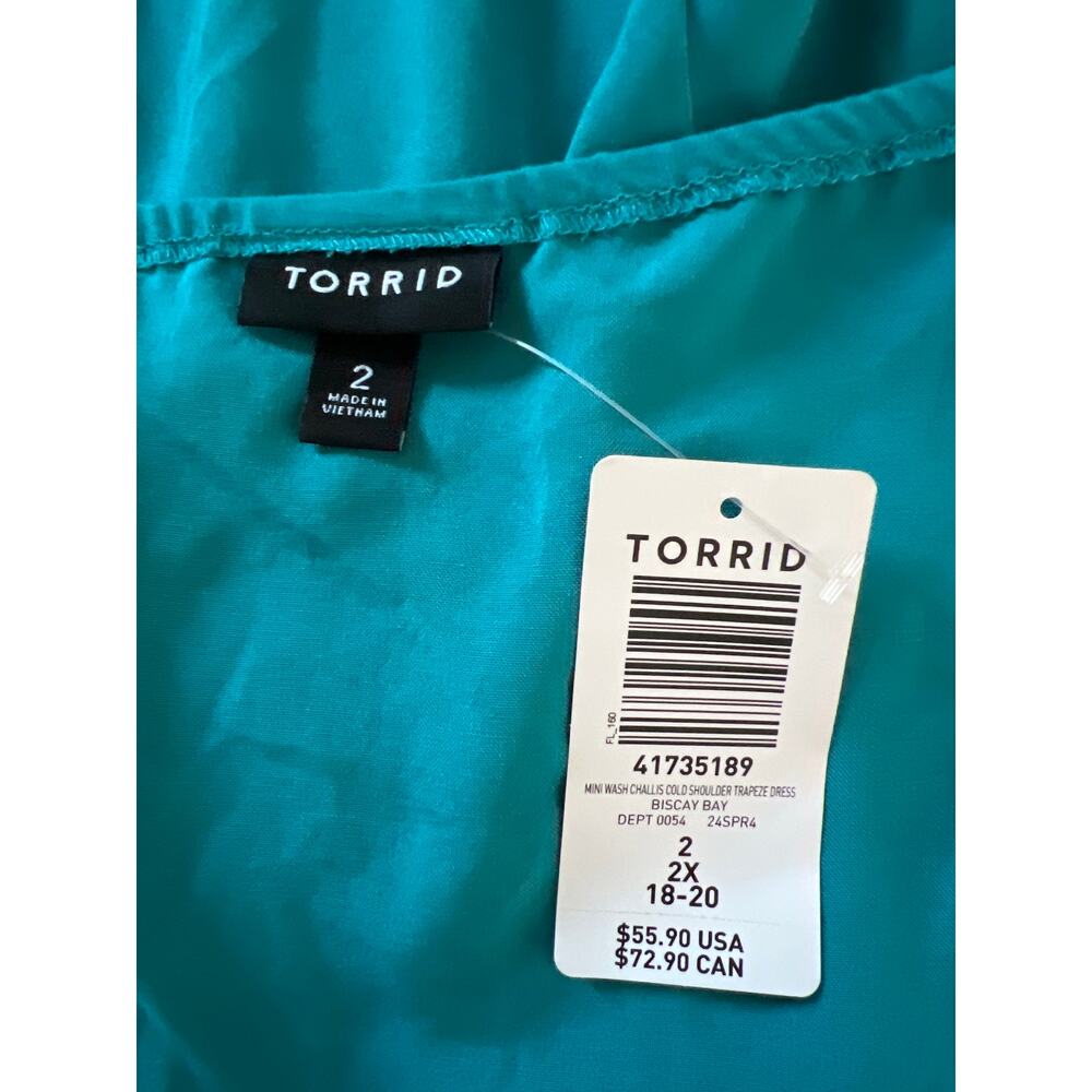 Torrid Mini Challis Cold Shoulder Trapeze Dress Size 2X Teal Pockets NWT - Picture 4 of 6